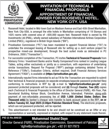 Privatisation Commission Islamabad Tender Notice